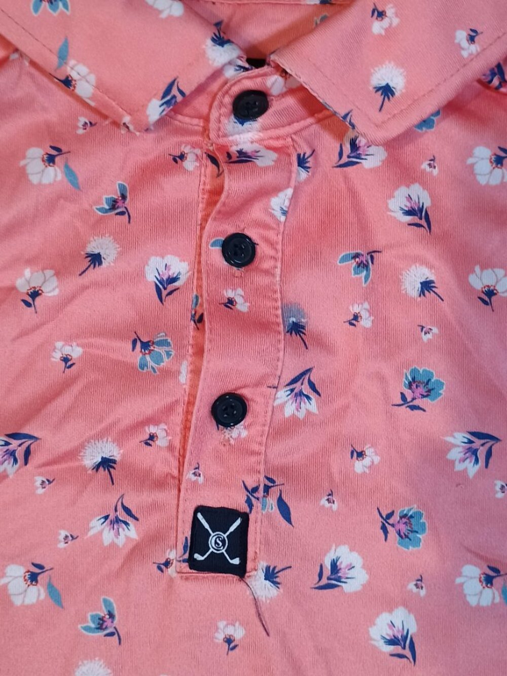 Con.Struct/Polo Shirt/Mens Medium/Pink Coral Floral/Golf Preppy Athleisure Polo - Picture 2 of 8
